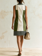 Ginestra | Sleeveless Color Block Linen Shirt Dress with Collar, Short, with Striped Hem