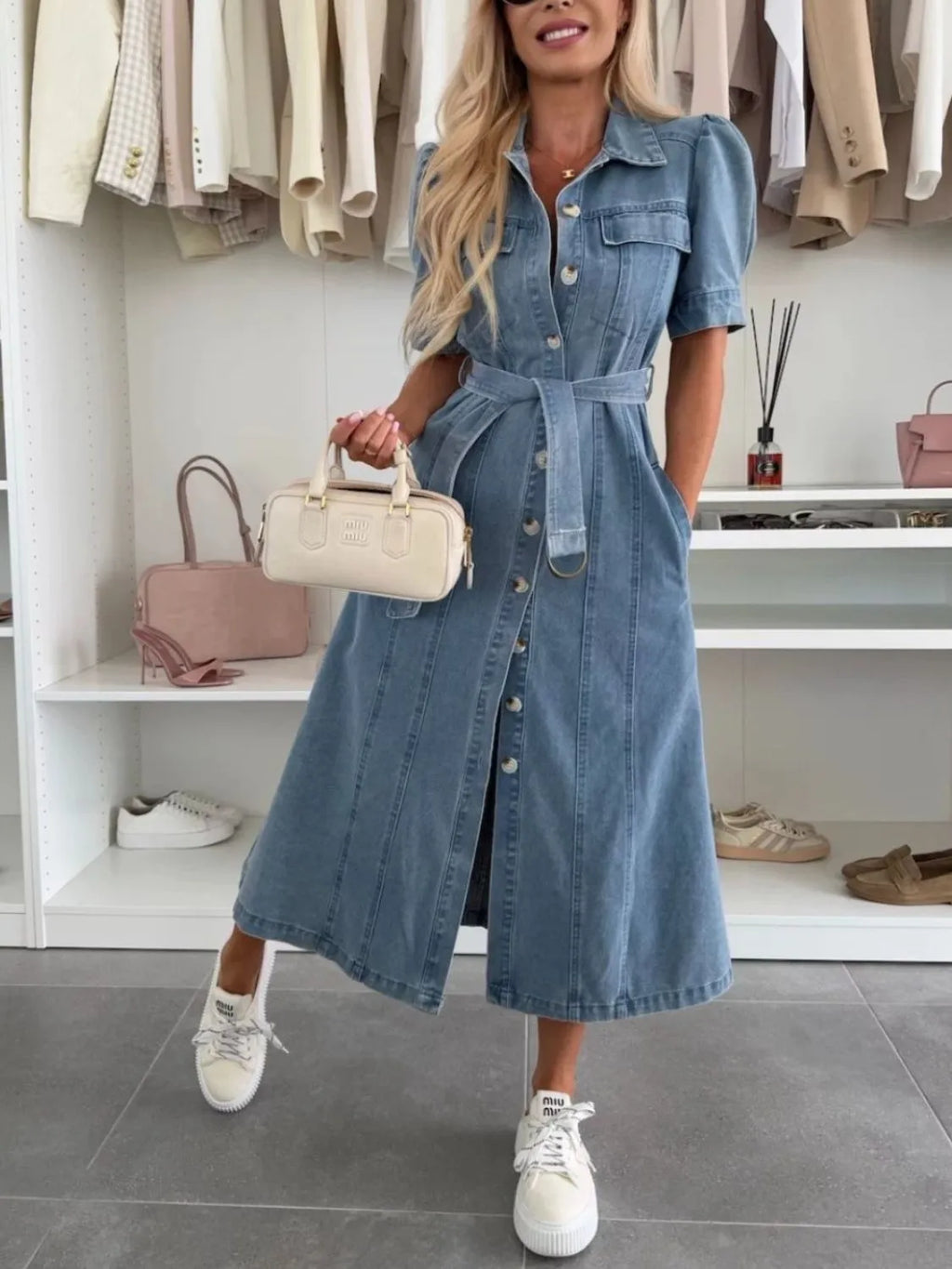 Anna | Denim Maxi Dress with Sleeves