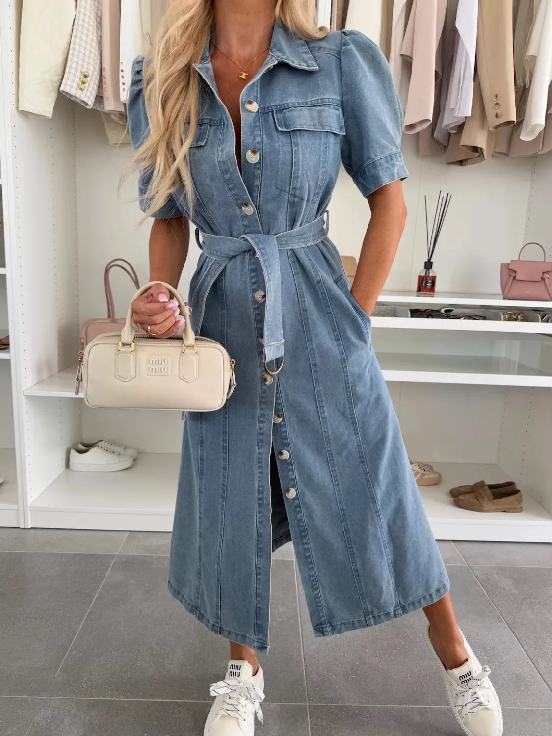 Anna | Denim Maxi Dress with Sleeves