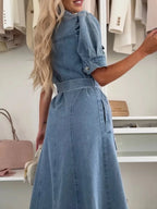 Anna | Denim Maxi Dress with Sleeves