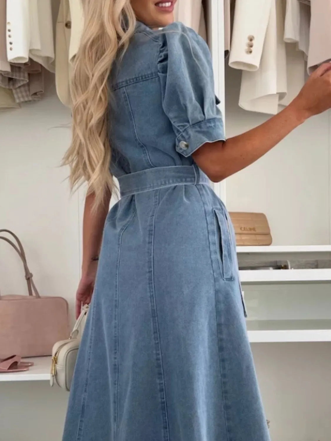 Anna | Denim Maxi Dress with Sleeves