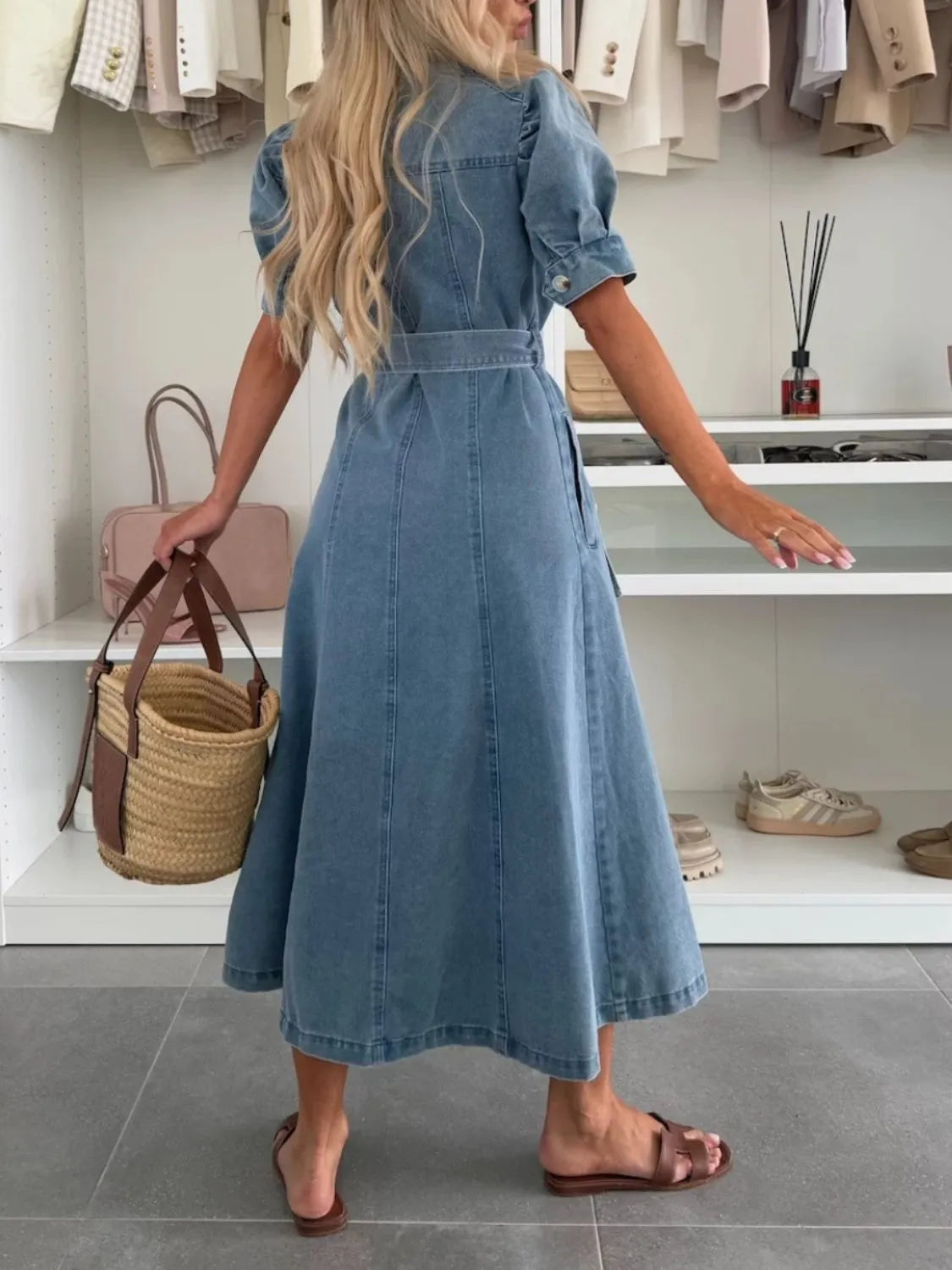 Anna | Denim Maxi Dress with Sleeves
