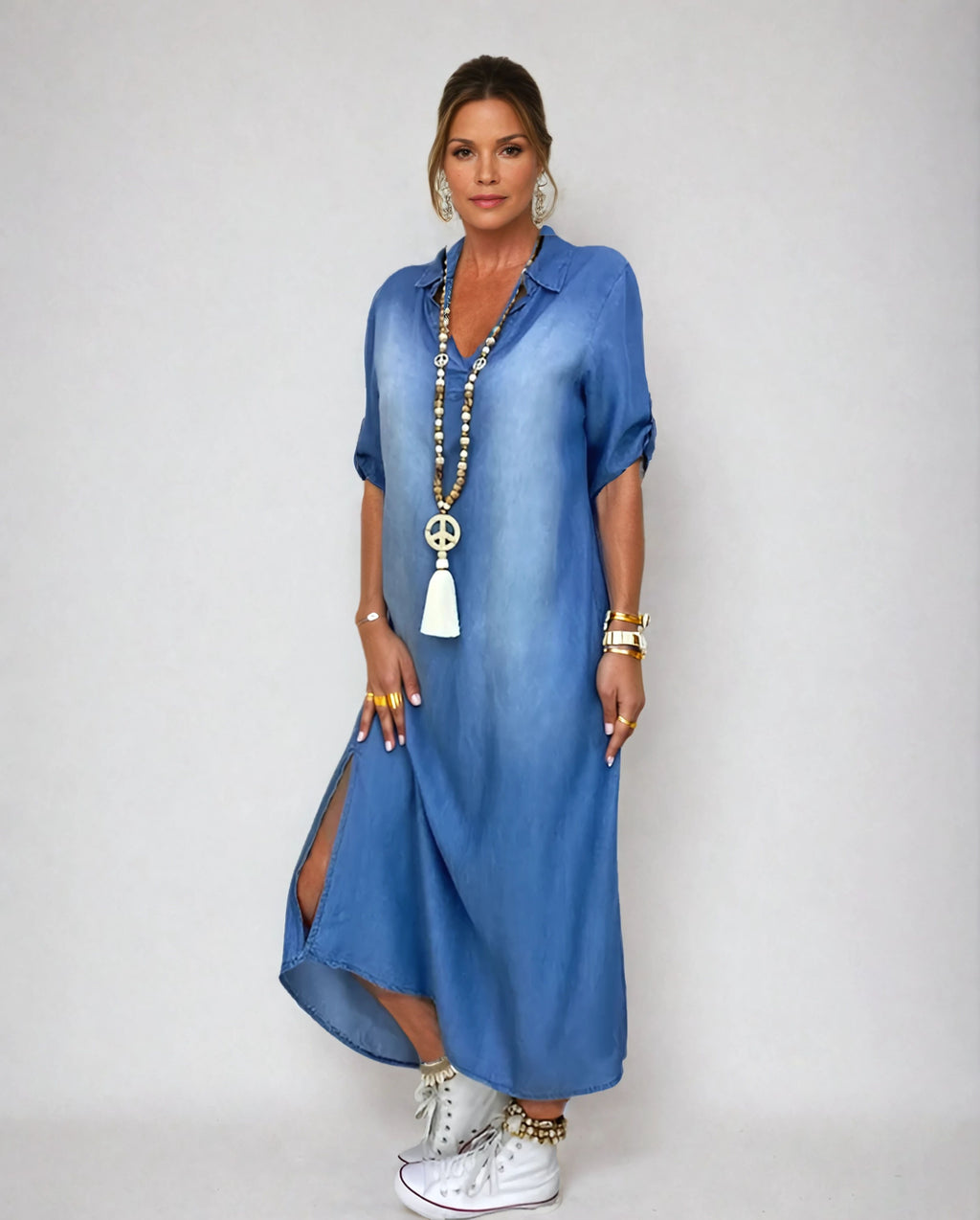 Lea | Dress longue in jean with fente on The côté