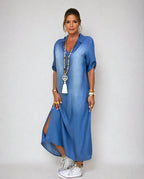 Lea | Dress longue in jean with fente on The côté
