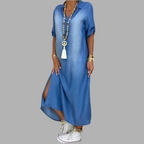 Lea | Dress longue in jean with fente on The côté