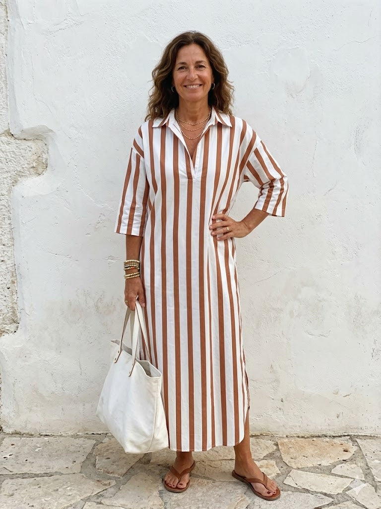 Naomi | Long-Sleeve Striped Midi Shirt Dress