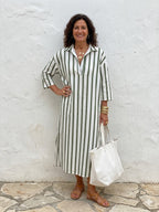 Naomi | Long-Sleeve Striped Midi Shirt Dress