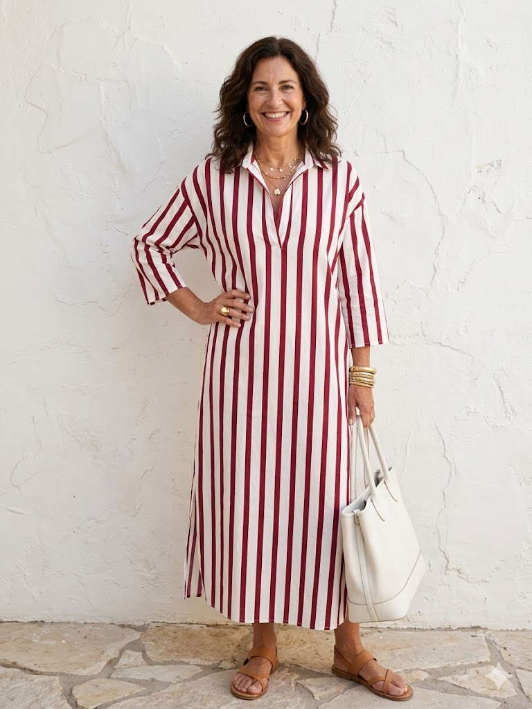 Naomi | Long-Sleeve Striped Midi Shirt Dress