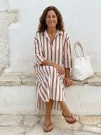 Naomi | Long-Sleeve Striped Midi Shirt Dress