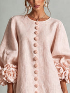 Pink Floral Mini Dress with Buttons and Stunning Floral Sleeves